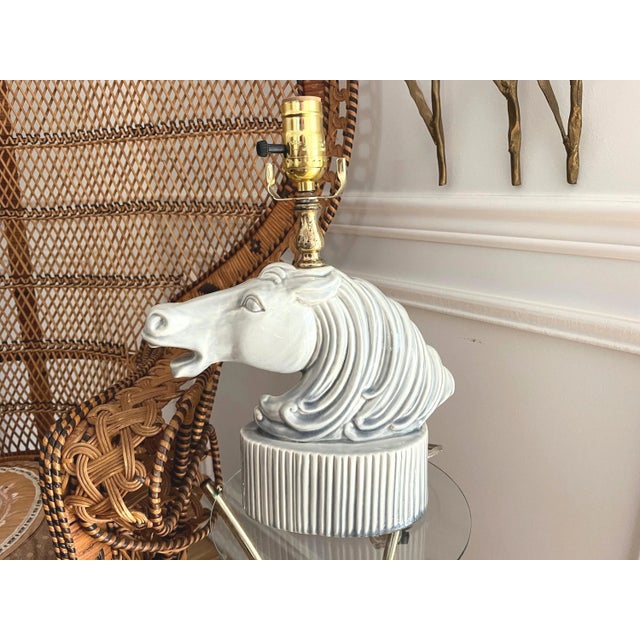 Wood 1950s Ceramic Roman Horse Head Lamp & Shade by Phil-Mar Lamps For Sale - Image 7 of 18