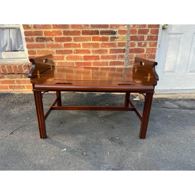 Coffee Vintage Baker Furniture Chippendale Style Mahogany Butler Tray Coffee Table For Sale - Image 8 of 18