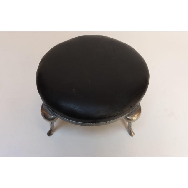 Art Deco Black Leather Footstool With Cabriole Cast Metal Legs For Sale - Image 4 of 16