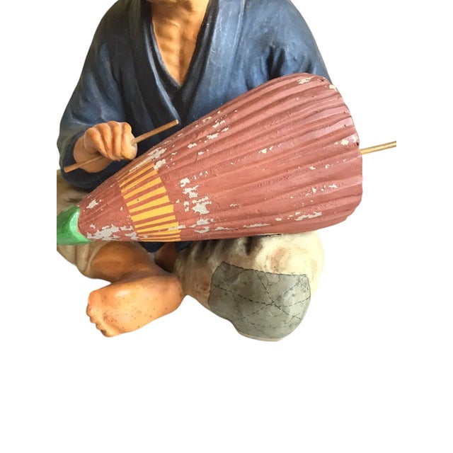Vintage Mid 20th Century Hakata Urasaki Dolls Japanese Chalkware Elder Male Umbrella Figurine Statue For Sale - Image 4 of 12