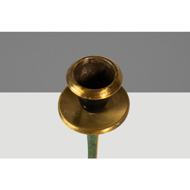 Set of Two (2) Mid-Century Post Modern Judaica Candlestick Holders in Brass and Acrylic Paint Attributed to Oppenheim, Israel, C. 1985 For Sale - Image 9 of 16