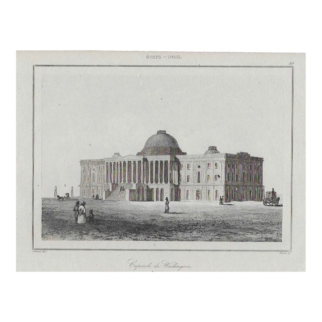 Antique French Engraving of the United States Capitol For Sale
