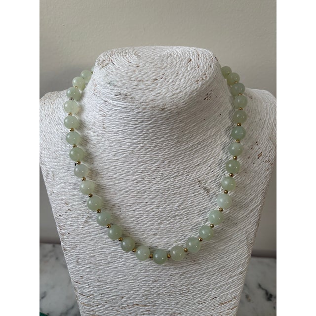 Vintage Jade Beaded Necklace With Gold Tone Clasp Designed by by Matthew Izzo For Sale In New York - Image 6 of 6