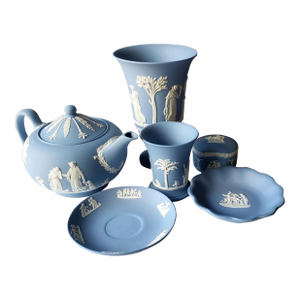 Vintage Wedgwood Lavendar Jasperware Vase Tea & Decor Set - 6 Pieces