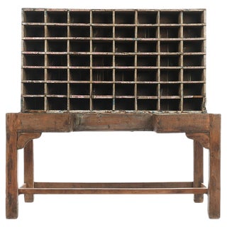 Wooden Postal Sorting Cabinet with 56 Compartments For Sale