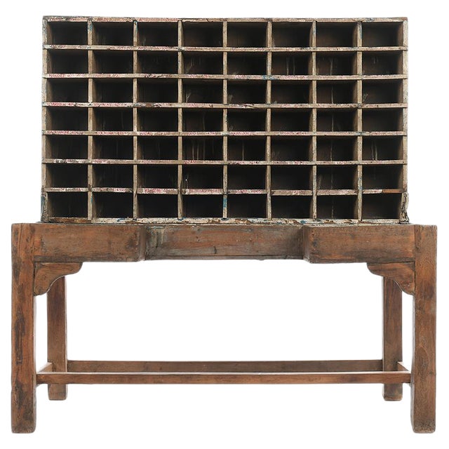 Wooden Postal Sorting Cabinet with 56 Compartments For Sale
