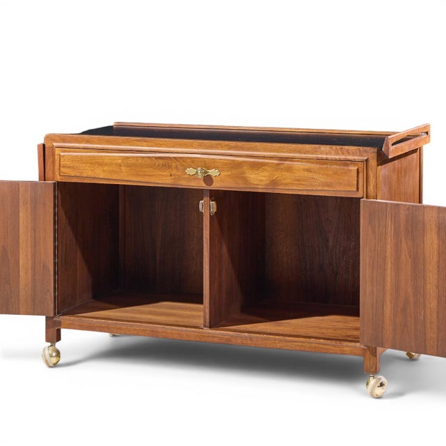 John Kapel for Glenn of California Mid Century Walnut Drop Leaf Expandable Bar Cart For Sale - Image 10 of 15