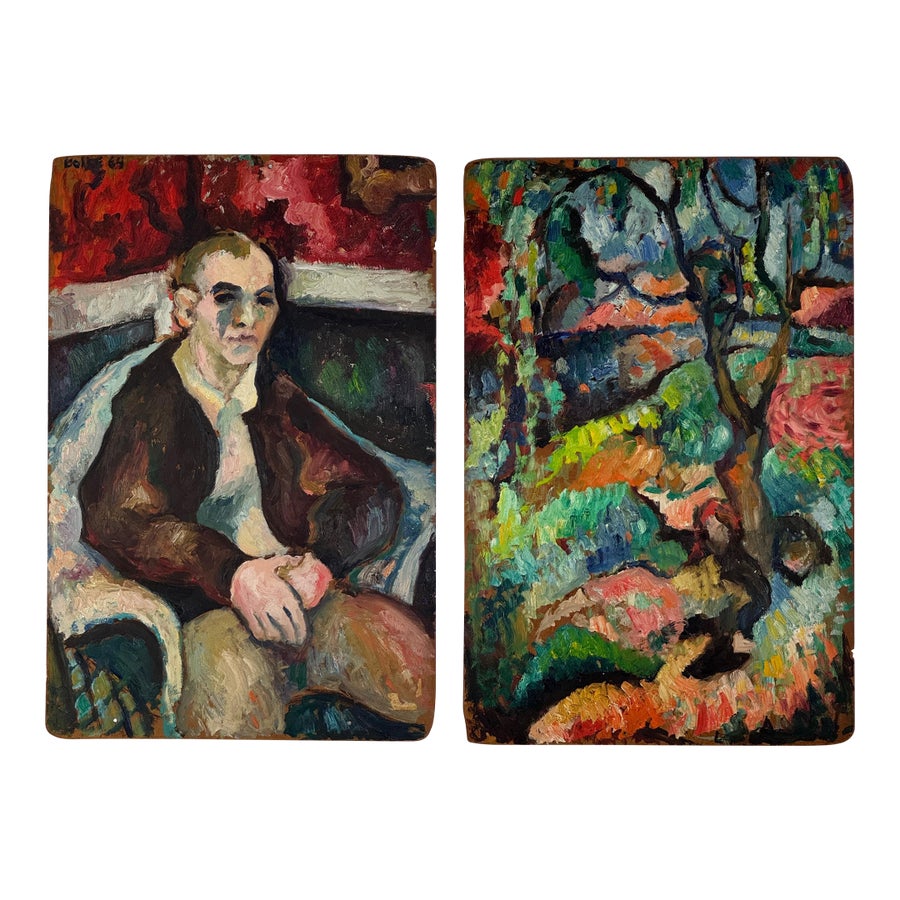 1964 Original Double Sided Oil Paintings on Board, Signed in