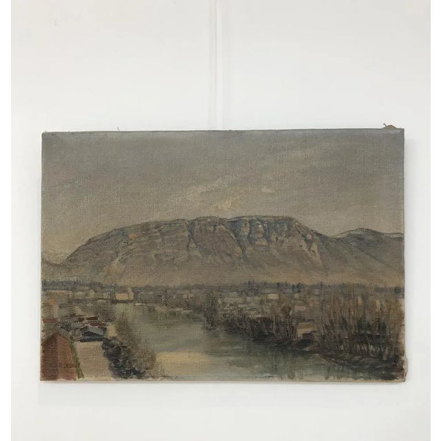 R. Liegaut, Vue sur le Salève et l'Arve, Campagne genevoise, Oil on Canvas, in Flawless conditions. Designed 1920 to 1949...