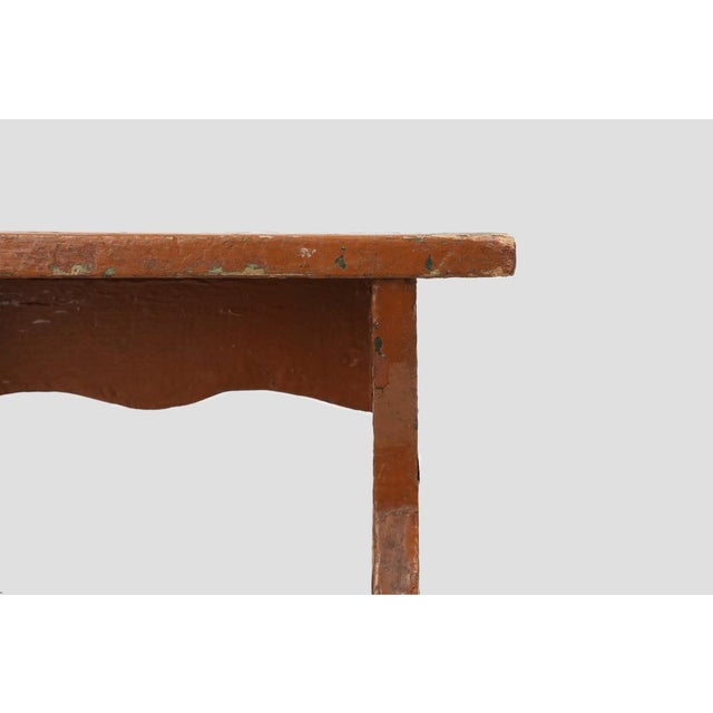 Low French Rustic Church Stool in Terracotta Painted Wood, 1890s For Sale - Image 4 of 11