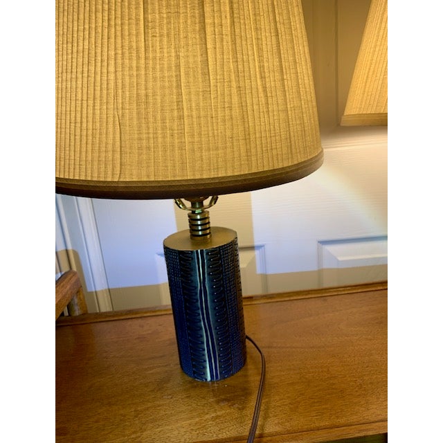 Vintage Brass Brutalist Style Pair Lamps Set of 2 Original Shades For Sale - Image 12 of 18