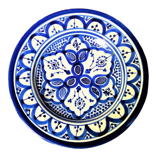 Blue Late 20th Century Moroccan Cobalt Blue and White Decorative Plate For Sale - Image 8 of 8