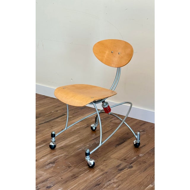 VNT 90’s Space Age Signed Joey Manic Postmodern Industrial Sculptural Rolling Chair For Sale - Image 9 of 12
