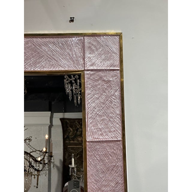 Murano Pink Glass and Brass Mirror For Sale - Image 4 of 7