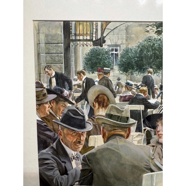 Brown Franz František Horník-Lánský, Coffee House Terrace, Mixed Media, Framed For Sale - Image 8 of 13