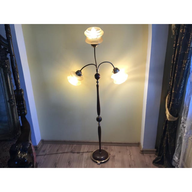 1960s Three-Armed Floor Lamp with 3 Light Points Glass Lampshades, 1960s For Sale - Image 5 of 18