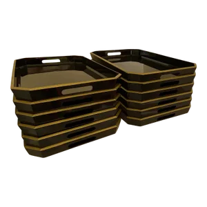 Set of 12 Mid-Century Otagiri Large Rectangular Lacquer Gallery Buffet Trays With Handles