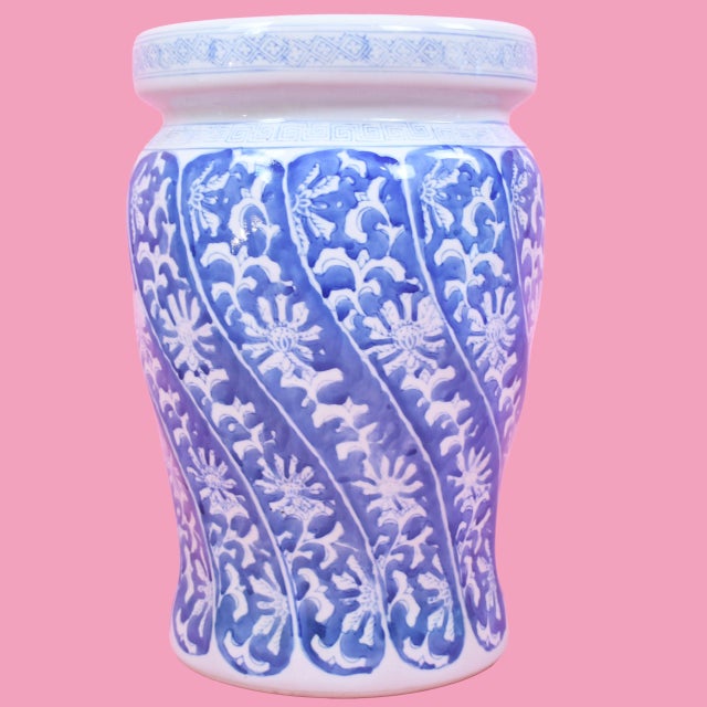 Chinoiserie Petite Chinoiserie Blue Garden Seat For Sale - Image 3 of 4