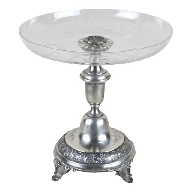 Silver Centerpiece with Engraved Glass Bowl, Austria, 1895 For Sale