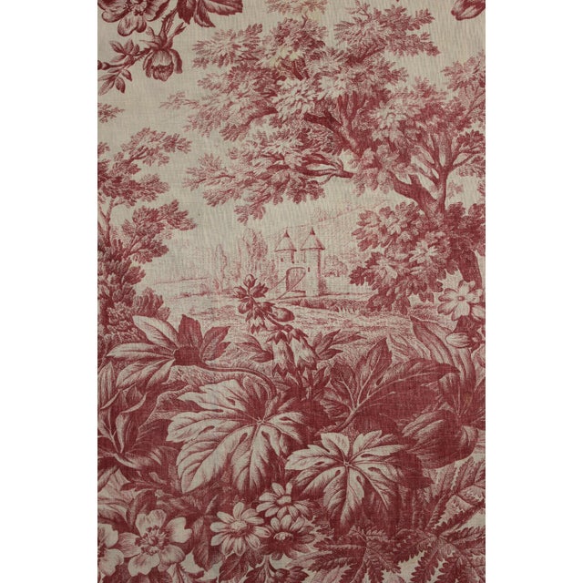 Toile Fabric Antique French Castle Raspberry Red Floral Material 19th ...