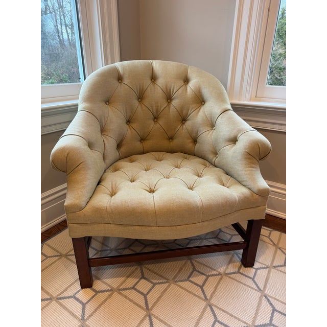 Bunny Williams T42 Tufted Lounge Chair in Tan Beige Linen For Sale - Image 4 of 13