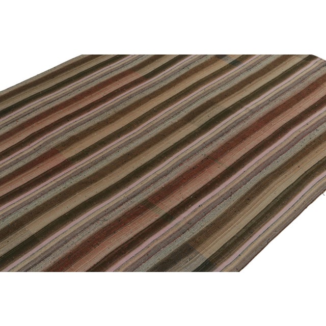 Handwoven Vintage Turkish Kilim Rug in Polychromatic Striped Pattern For Sale In New York - Image 6 of 7