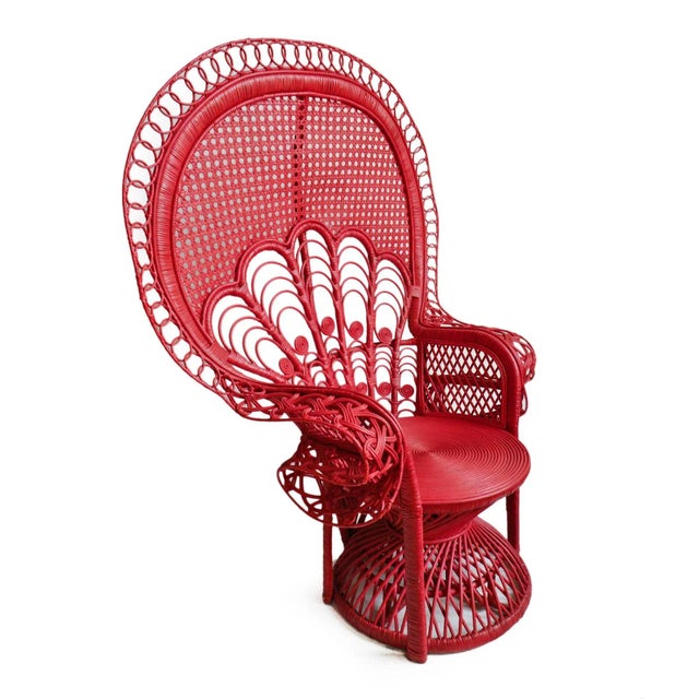 Red Wicker Peacock Cane Back Fan Chair Chairish