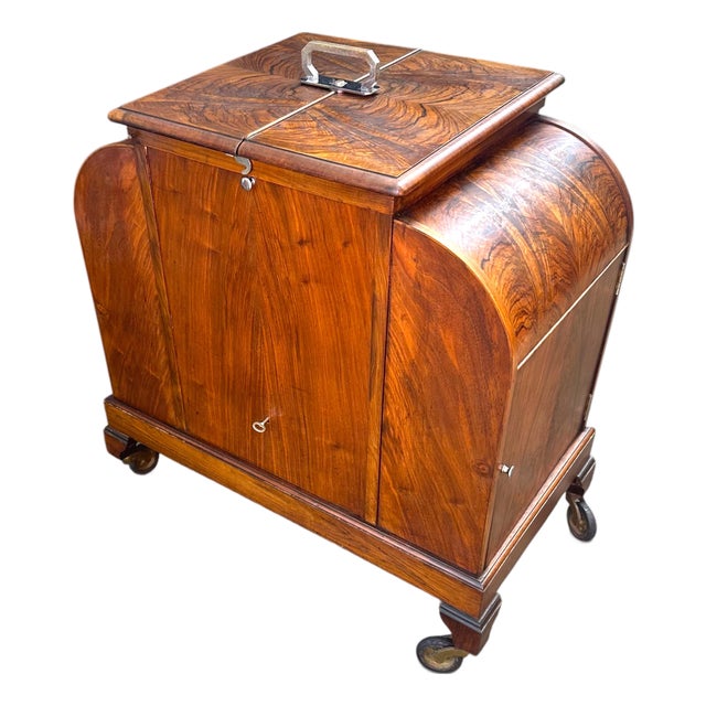 Art Deco Walnut Asprey "Elevette" Patent Mechanical Drinks Cabinet, Circa 1930s. For Sale
