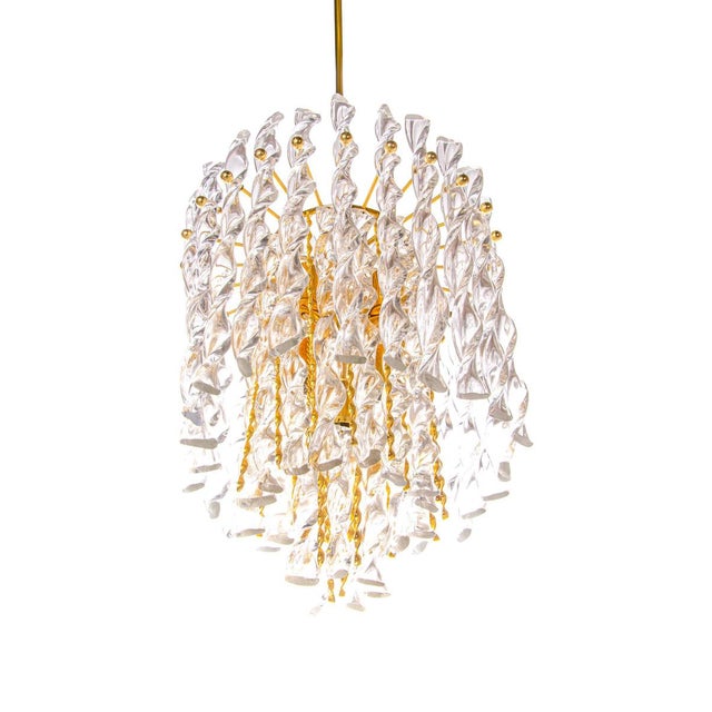 Hollywood Regency German Tendril Ribbon Chandelier in Crystal Glass & Gilt-Brass from Palwa, 1960s For Sale - Image 3 of 17