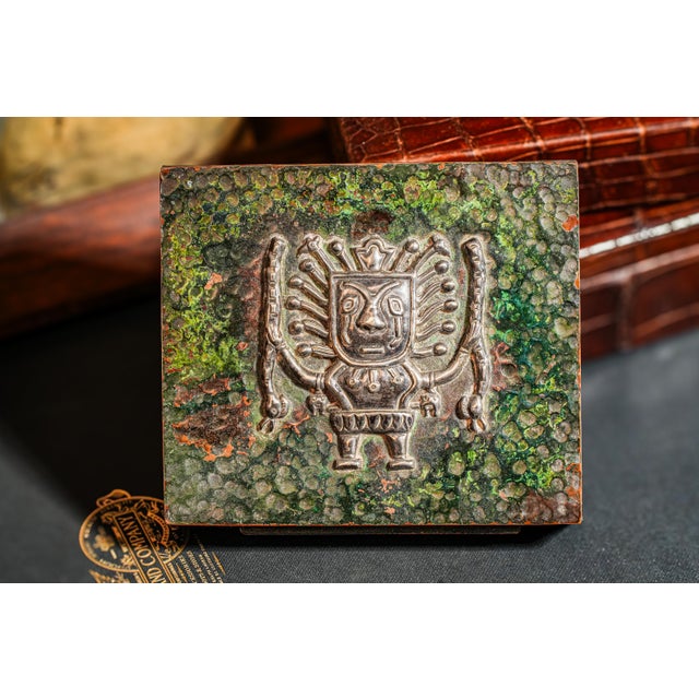 Figurative Amazing Vintage Peru Mixed Metal Copper Alloy and Sterling Silver Art Box Incan Design Element Home Decor For Sale - Image 3 of 15