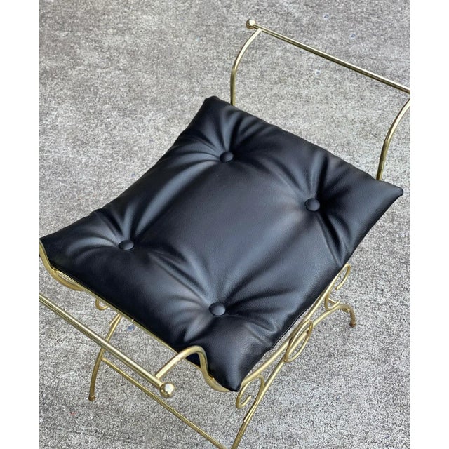 Vintage Art Deco Brass Vanity Seat Window Bench W/ Tuft Cushion For Sale - Image 4 of 9