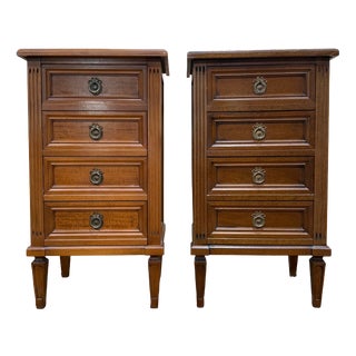 Louis XVI Bedside Tables in Stained Wood and Brass, 1970s, Set of 2 For Sale