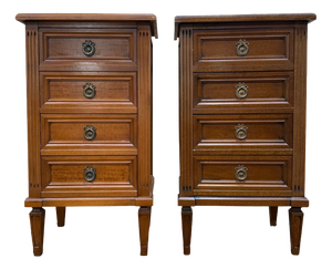 Louis XVI Bedside Tables in Stained Wood and Brass, 1970s, Set of 2