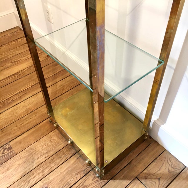 Mid-Century Modern Vintage Brutalist Studded Brass Display Etagere For Sale - Image 3 of 9