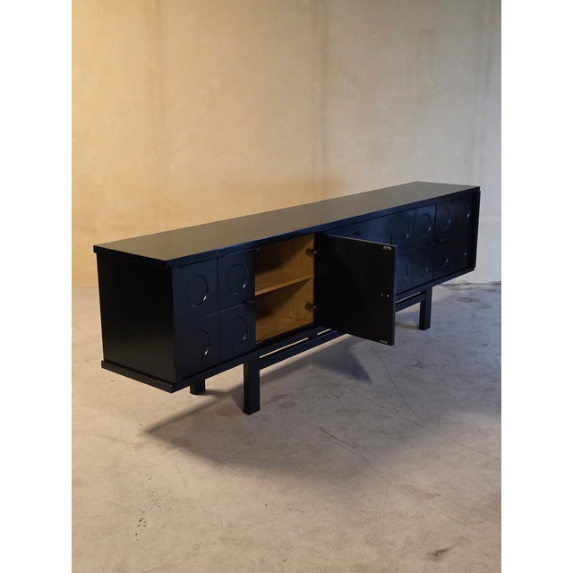 Wood Brutalist Belgian Black Lacquered Sideboard, 1970s For Sale - Image 7 of 17