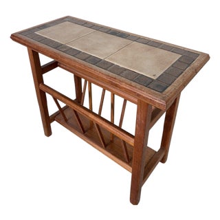 Mid-Century Teak Tiled Side Table with Magazine Rack For Sale