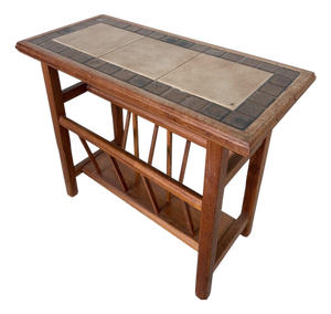Mid-Century Teak Tiled Side Table with Magazine Rack