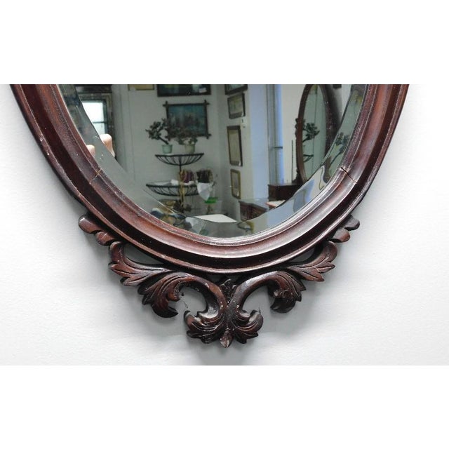 Victorian Late 19th Century Victorian Carved Mahogany Oval Beveled Wall Mirror For Sale - Image 3 of 5