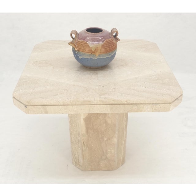 Polished 27x27" Travertine Square Top Single Pedestal Side End Lamp Table Mint For Sale - Image 12 of 16