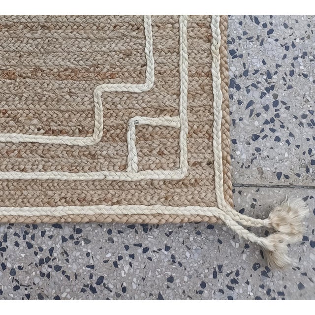 Handwoven Natural Jute Door Mat With Ivory 3d Border For Sale - Image 4 of 9