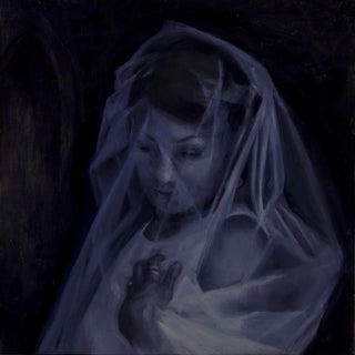 Etérea by Ximena Rendon | Oil on panel Portrait of a woman in a veil For Sale