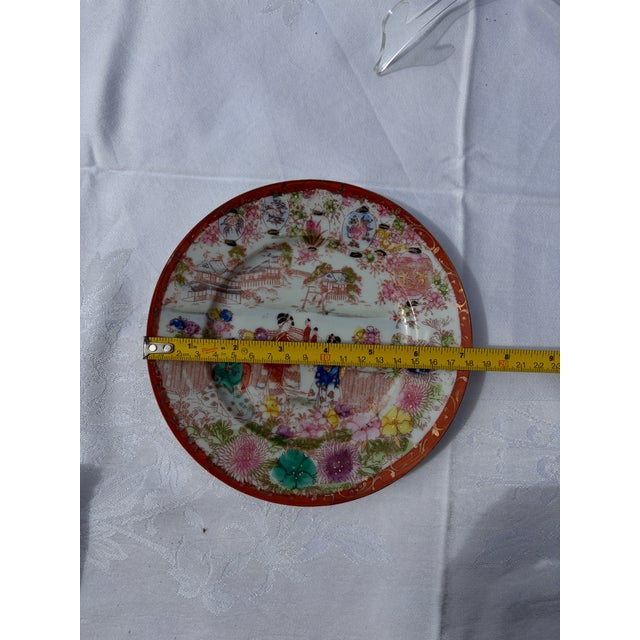 Vintage 7" Japanese Kutani Hand-Painted Porcelain Plate With Geishas & Lanterns For Sale - Image 4 of 12