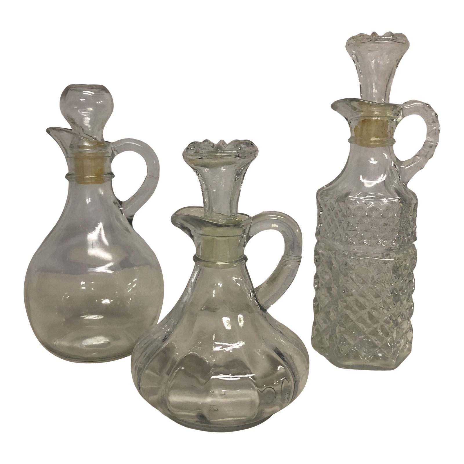 1970s Crystal Clear Glass Cruets With Stoppers Set of 3 Chairish