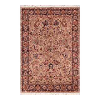 Shabby Chic Floral 1990's Pak-Persian Taupe/Blue Wool Rug - 6'2'' X 9'4'' For Sale