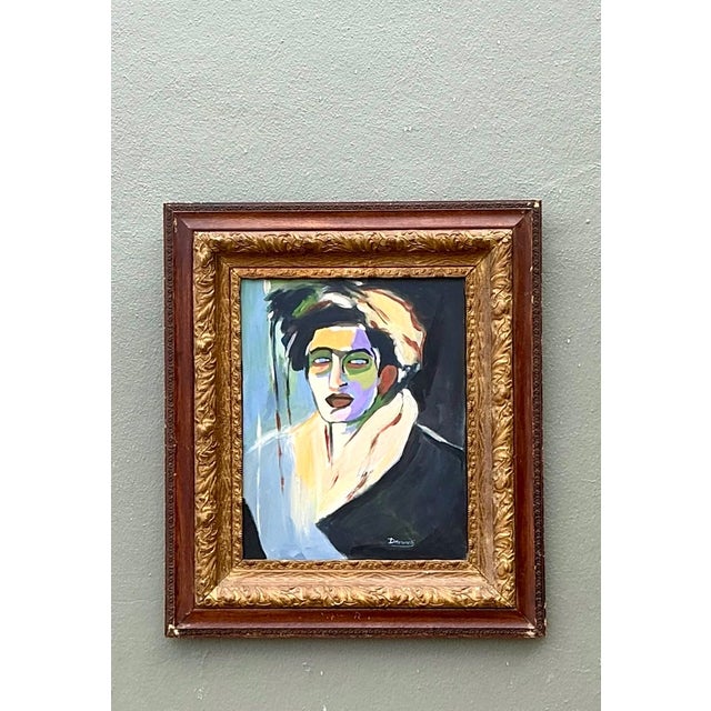 Brown Vintage Expressionist Portrait Oil on Canvas For Sale - Image 8 of 12