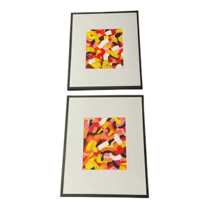Pair of Contemporary Original Modern Abstract Paintings, Framed