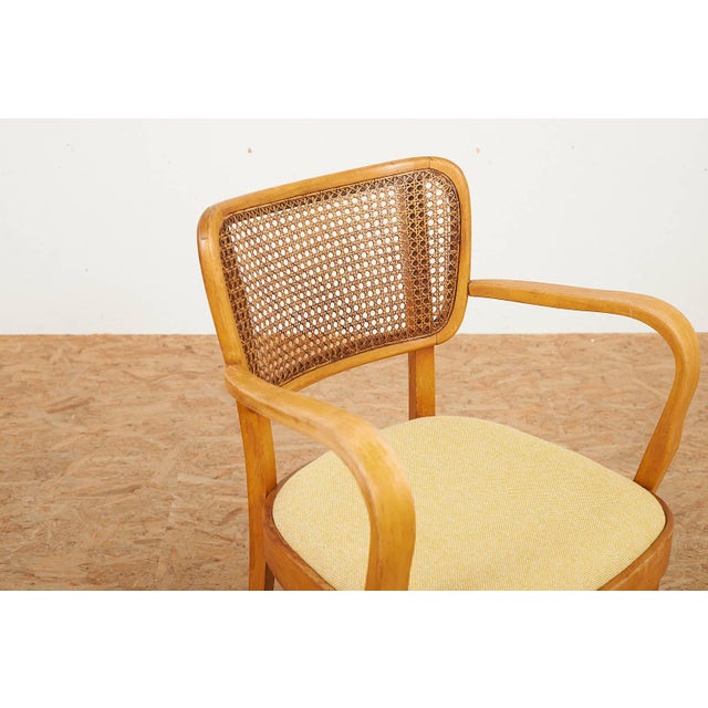 Wood Wooden Chair with Caned Back and Fabric Seat from Horgenglarus, 1940s For Sale - Image 7 of 12