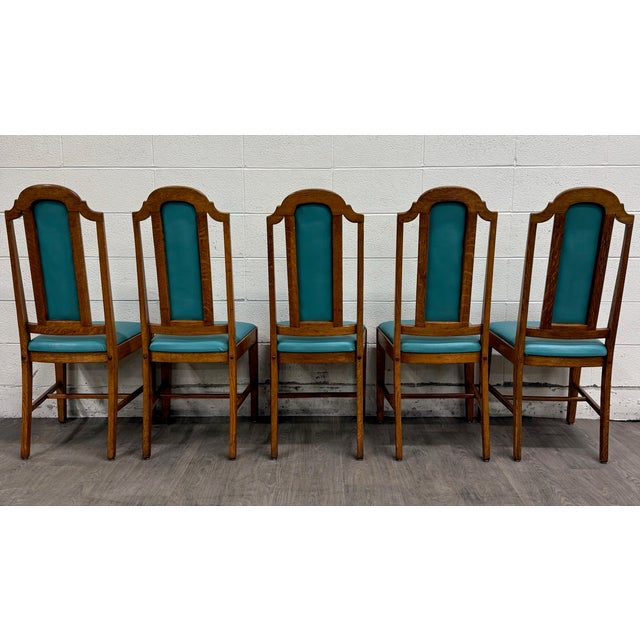 Late 20th Century Vintage Mission Arts & Crafts Oak Dining Chairs - Set of 5 For Sale - Image 5 of 10