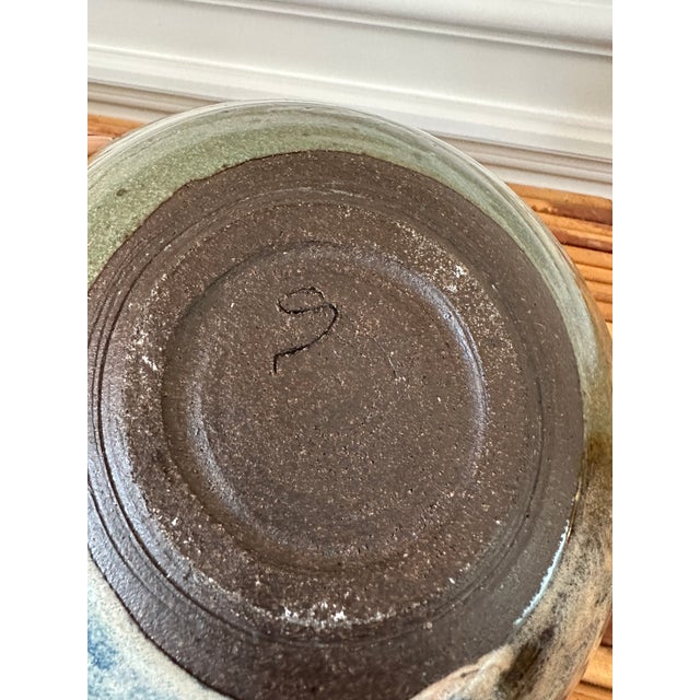 Vintage 1970’s Signed Colorblocked Studio Piece in Brown Terracotta With Olive Green & Taupe With Blue Glaze For Sale - Image 11 of 12
