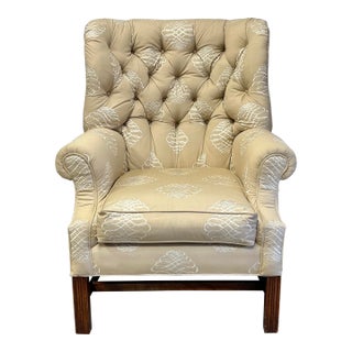 Henredon Tufted Back Chippendale Style Wingchair For Sale